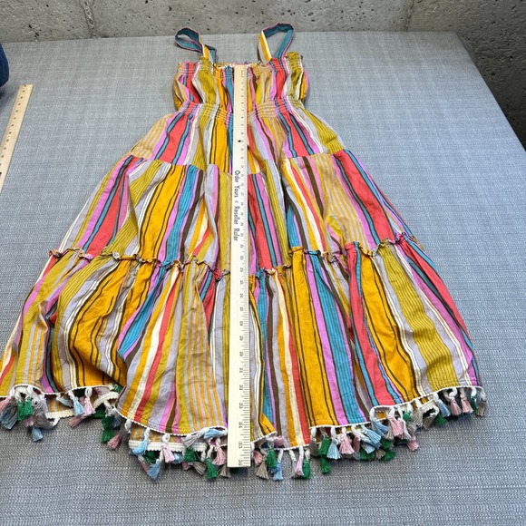 Tahari ASL Striped Tassel Midi Sundress‎ size 6 Boho Cotton Smocked Waist Resort - Picture 8 of 8
